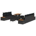 vidaXL Ensemble de Canapés de Jardin de 10 Pièces avec Coussins Noir Rotin Poly