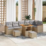 vidaXL Ensemble de canapé de jardin 9 Pièces Beige polyrotin