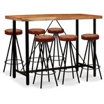 vidaXL Ensemble de bar 7 Pièces Bois d'acacia Cuir véritable et toile