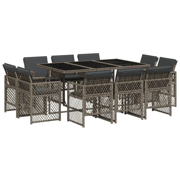 vidaXL Ensemble à manger de jardin 11Pièces avec coussins gris poly rotin