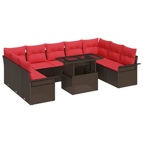 vidaXL Ensemble de canapé de jardin 10 Pièces Marron Poly Rattan