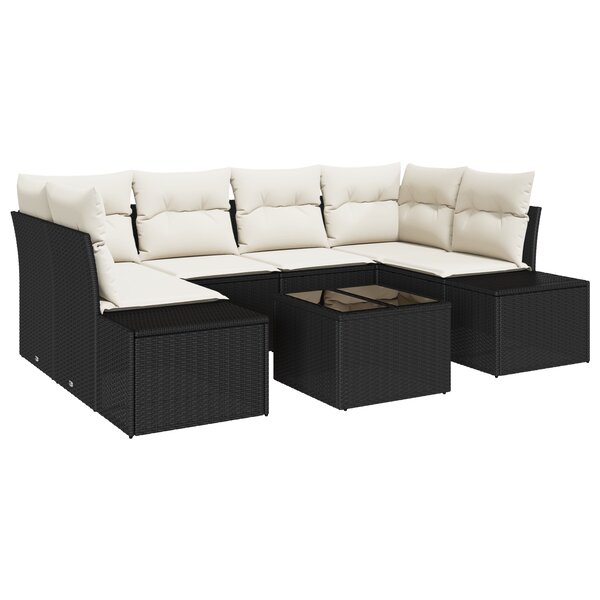 vidaXL Ensemble de canapé de jardin 7 pièces avec coussins Noir Poly Rattan