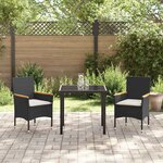 vidaXL Ensemble de salle à manger pour jardin 3 Pièces Noir Poly rotin