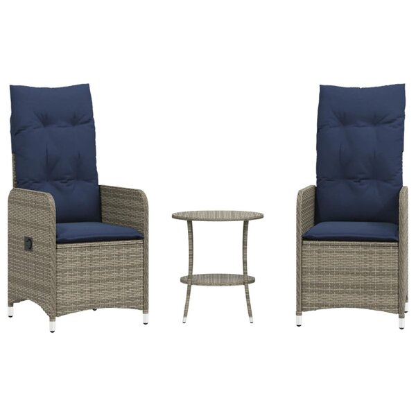 vidaXL Lot de 2 chaises de jardin inclinables avec Table en résine tressée grise