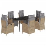 vidaXL Ensemble à manger de jardin coussins 7 Pièces mélange beige rotin