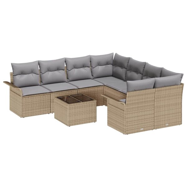 vidaXL Ensemble de canapé de jardin 9 Pièces Beige Poly rotin