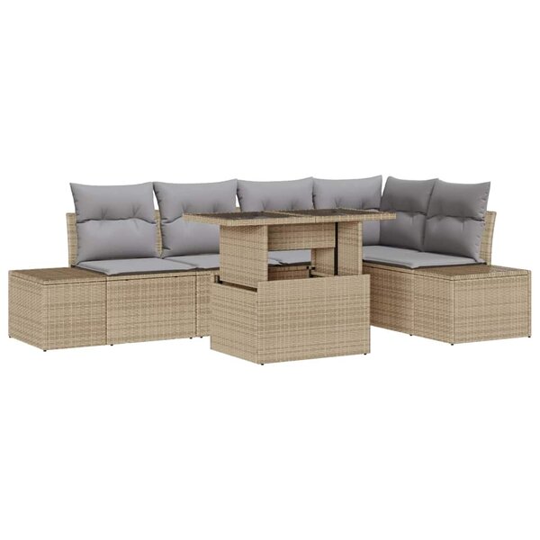 vidaXL Ensemble de canapé de jardin 6 Pièces Beige Poly rotin