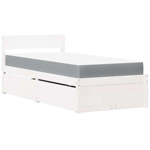 vidaXL Lit avec tiroirs et matelas blanc 100x200 cm bois massif de pin