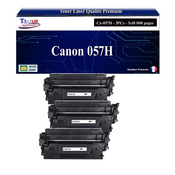 T3AZUR -3x Toners compatibles avec Canon 057H (3010C002/3010C004) pour Canon MF-443dw  MF-445dw  MF-446x  MF-449x  MF-453dw  MF-455dw Noir - 10 000p