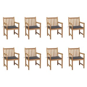 vidaXL Chaises de jardin lot de 8 avec coussins anthracite Bois teck