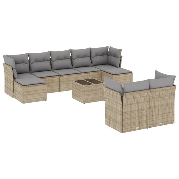 vidaXL Salon de jardin avec coussins 10 Pièces beige résine tressée