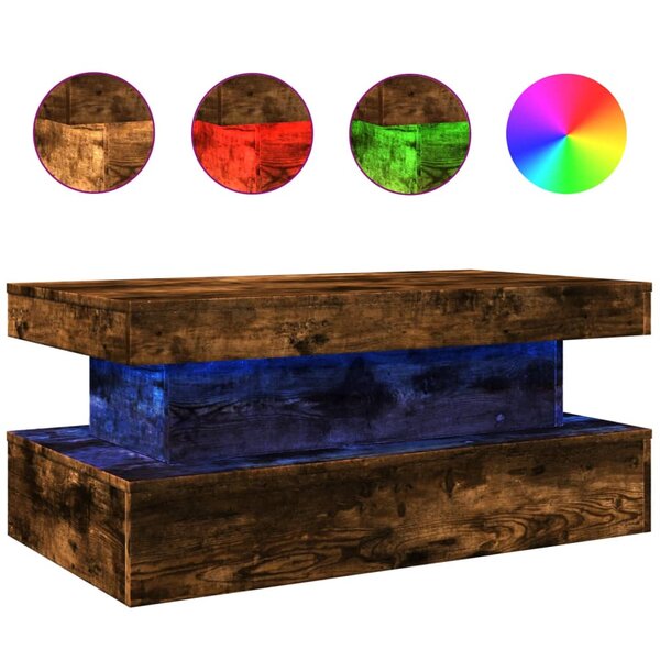 vidaXL Table basse avec lumières LED chêne fumé 90x50x40 cm