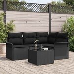 vidaXL Ensemble de canapé de jardin avec coussin 5 Pièces Noir Poly rotin