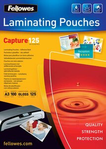 Pqt de 100 pochettes à plastifier Adhésives A3 250 microns (2x125) Brillant FELLOWES