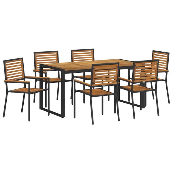 vidaXL Ensemble de salle à manger pour jardin 7 Pièces Noir et Marron