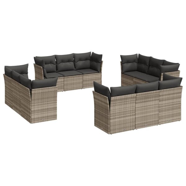vidaXL Salon de jardin avec coussins 12 Pièces gris clair résine tressée