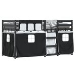 vidaXL Lit superposé avec rideaux blanc/noir 90x200 cm bois pin massif