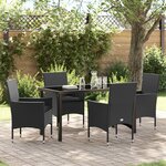 Ensemble de Salle à Manger de Jardin 5 Pièces avec Coussins Poly Rattan Noir