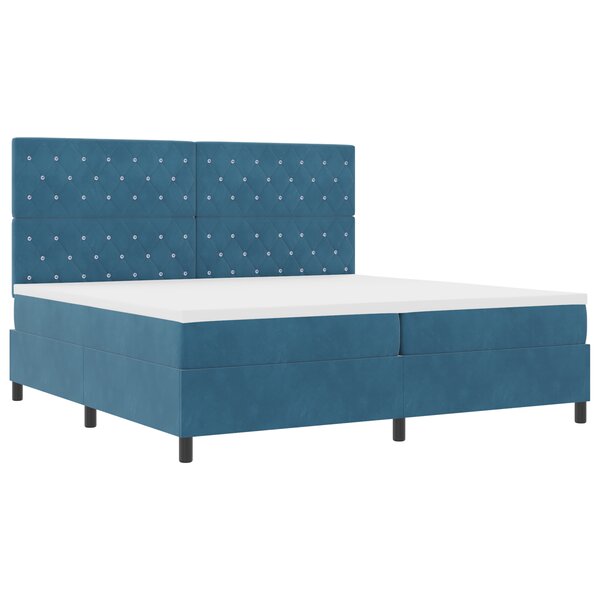 Lit à ressort vidaXL avec matelas et LED Bleu foncé 200x200 cm Velours