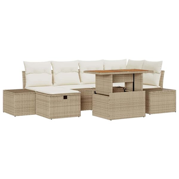 vidaXL Ensemble de canapé de jardin 7 Pièces Beige Poly rotin