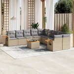 vidaXL Salon de jardin 11 Pièces avec coussins beige résine tressée
