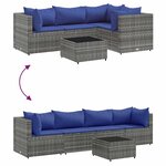 vidaXL Salon de jardin 5 Pièces avec coussins Gris Résine tressée