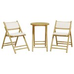 vidaXL Ensemble de bistro pliante 3 Pièces et coussins blanc crème bambou