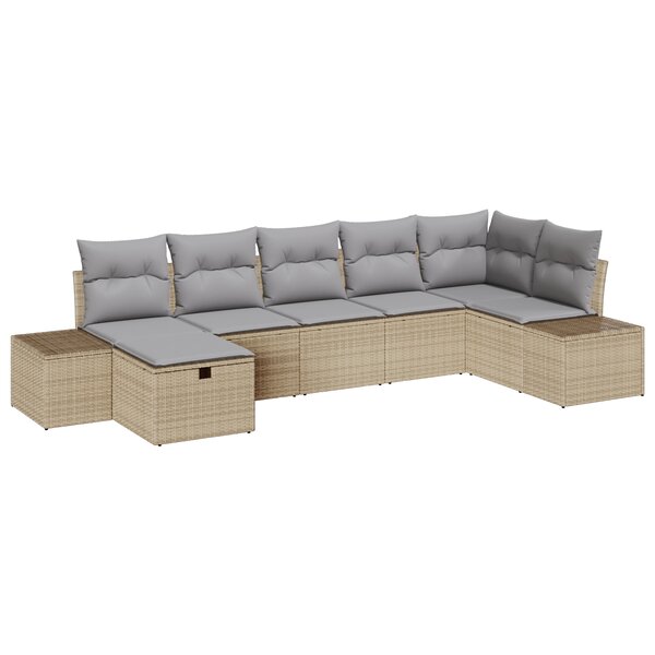 vidaXL Ensemble de canapé de jardin 7 pièces avec coussins beige poly rotin