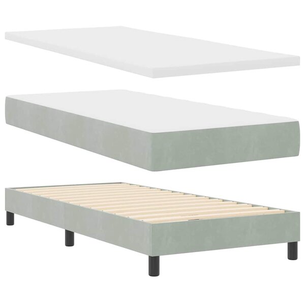 vidaXL Lit à ressorts avec matelas Gris clair 200 x 90 cm Polyester