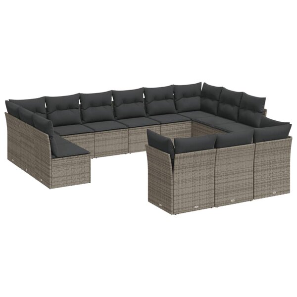 vidaXL Salon de jardin avec coussins 13 Pièces gris résine tressée