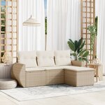 vidaXL Salon de jardin avec coussins 4 Pièces beige résine tressée