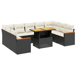 vidaXL Salon de jardin 10 Pièces avec coussins noir résine tressée