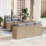 vidaXL Set de canapés de jardin 6 pièces avec coussins en poly rotin beige
