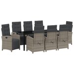 Set de salle à manger jardin 9 pièces vidaXL avec coussins gris