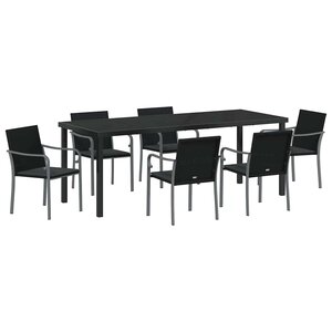 vidaXL Ensemble de salle à manger pour jardin 7 Pièces Noir et gris