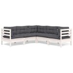 vidaXL Salon de jardin 5 Pièces avec coussins blanc bois de pin solide