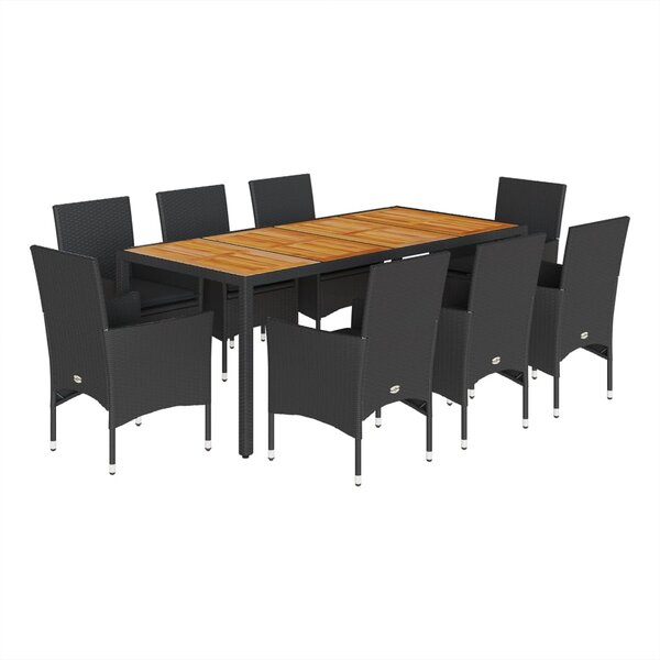 vidaXL Ensemble à manger de jardin et coussins 9 Pièces noir rotin acacia