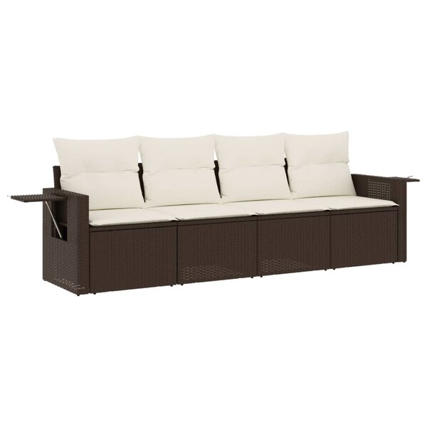 vidaXL Salon de jardin 4 Pièces avec coussins marron résine tressée