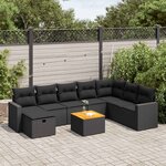vidaXL Salon de jardin 9 Pièces avec coussins noir résine tressée