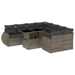 vidaXL Salon de jardin 9 Pièces avec coussins gris résine tressée