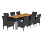 vidaXL Ensemble à manger de jardin et coussins 9 Pièces noir rotin acacia