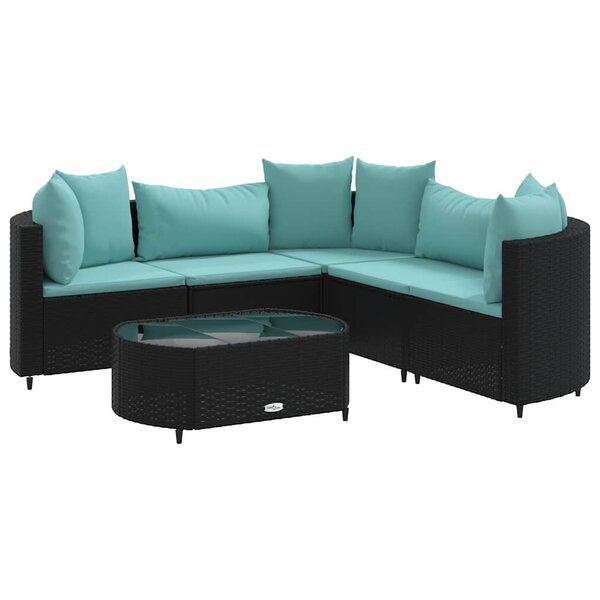 vidaXL Salon de jardin 6 Pièces avec coussins noir résine tressée