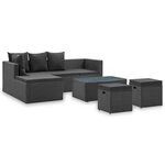 vidaXL Salon de jardin 4 Pièces Noir avec coussins Résine tressée