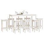 vidaXL Ensemble de bar 9 Pièces Blanc Bois de pin massif