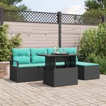 vidaXL Ensemble de canapé de jardin avec coussin 6 Pièces Noir et bleu