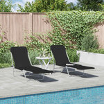 vidaXL Chaises longues pliables lot de 2 Acier et tissu Noir