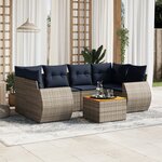 vidaXL Salon de jardin 7 Pièces avec coussins gris résine tressée