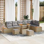 vidaXL Ensemble de canapés de jardin 9 pièces avec coussins en rattan poly beige