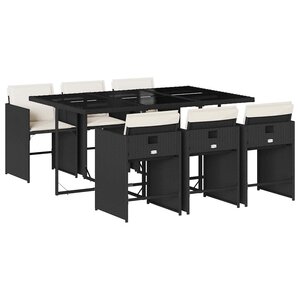 vidaXL Ensemble à manger de jardin coussins 7Pièces Noir Résine tressée