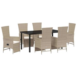 vidaXL Ensemble de salle à manger pour jardin 7 Pièces Beige polyrotin
